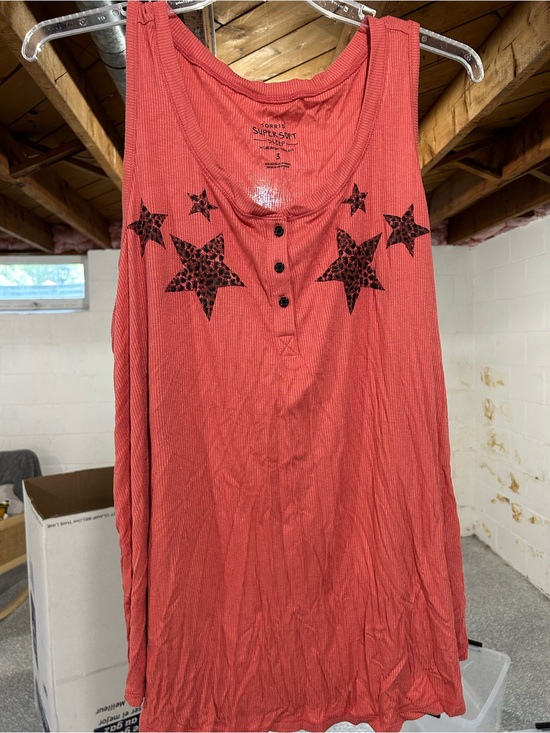 torrid Tops - torrid Coral Ribbed Henley Tank with Leopard Star Accents
